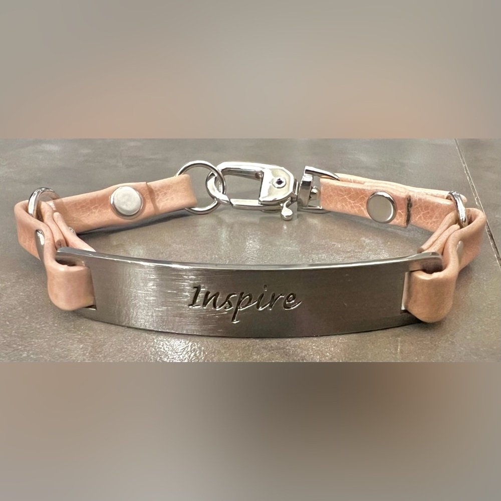NEW “INSPIRE” Cynthia H Designs Bracelet Silver & Tan Leather 🩷Valentines Day🩷